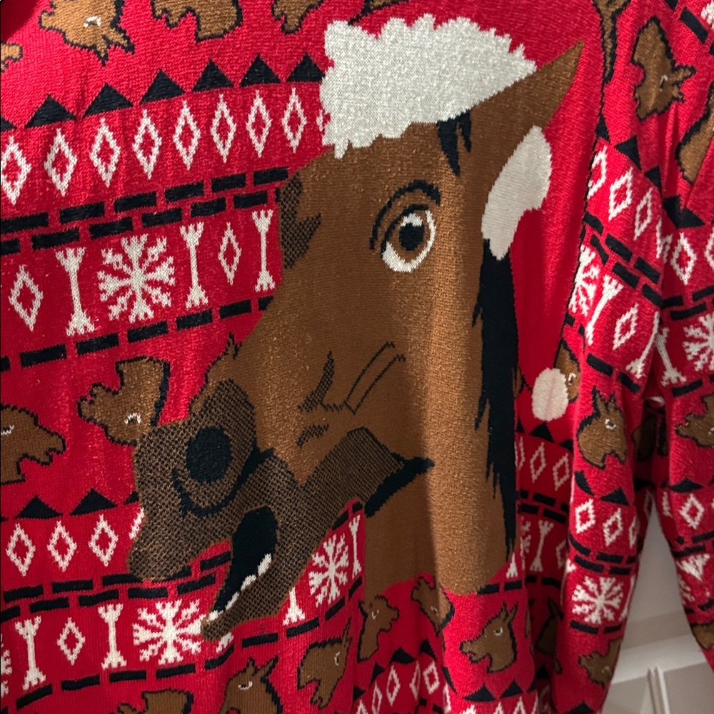 Festive Red Sweater with Horse Design - Picture 2 of 3